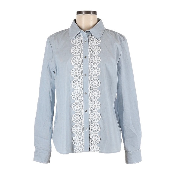 🌺 Marc New York Blue Floral Lace Pinstripe Poplin Button Down Shirt Size M - Picture 3 of 12